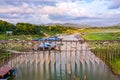 Mon Bridge, old wooden bridge at sunset in Sangkhlaburi, Kanchanaburi, Thailand Royalty Free Stock Photo