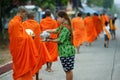 Mon buddhist monks collecting alms