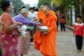 Mon buddhist monks collecting alms Royalty Free Stock Photo