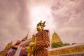 Mon style guard statue at the entrance of Puttakaya chedipagoda,Sangkhlaburi district,Kanchanaburi,Thailand.