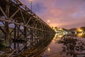 Mon Wood Bridge at Dawn in Thailand Royalty Free Stock Photo