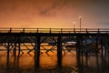 Mon wooden bridge at sunset, Sangkhlaburi Royalty Free Stock Photo