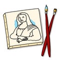 Mona Lisa canvas painting with brushes illustration Royalty Free Stock Photo