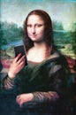 Mona Lisa Cell Phone Selfie, Funny Royalty Free Stock Photo