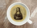 Mona lisa in coffee froth Royalty Free Stock Photo