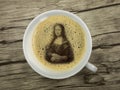 Mona lisa in coffee froth