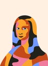 Mona Lisa portrait. Pop art abstract drawing Gioconda Leonardo da Vinci, colorful geometric poster. Vector illustration Royalty Free Stock Photo