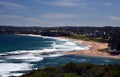 Mona Vale beach and rock pool in a distant panoramic view Royalty Free Stock Photo