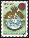 MONACO - CIRCA 1982: A stamp printed in Monaco issued for the 29th Meeting of International Hunting Council, shows emblem