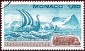 MONACO - CIRCA 1982: A stamp printed in Monaco issued for the The 1000th Anniversary of the Discovery of Greenland by Erik the Red