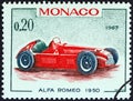 MONACO - CIRCA 1967: A stamp printed in Monaco shows Alfa Romeo Grand Prix racing car of 1950, winner of Monaco Grand Prix