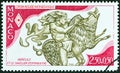 MONACO - CIRCA 1982: A stamp printed in Monaco shows the capture of the Erymanthian Boar, circa 1982.