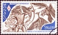 MONACO - CIRCA 1982: A stamp printed in Monaco shows the slay of the Stymphalian Birds, circa 1982.