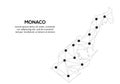 Monaco communication network map. Vector image of a low poly global map with city lights. Map in the form of lines and dots