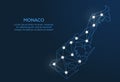 Monaco communication network map. Vector low poly image of a global map with lights in the form of cities. Map in the form of a