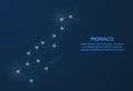 Monaco communication network map. Vector low poly image of a global map with lights in the form of cities. Map in the form of a