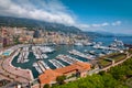 Monaco harbor landscape. Port Hercule with boats, yachts and cruise ship.