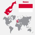 Monaco map on a world map with flag and map pointer. Vector illustration Royalty Free Stock Photo