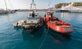 Monaco, Monaco - July 08 2008: Small pilot and tug boat in the Monaco harbor..