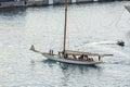 Monaco, Monte Carlo, 23 October 2022: Vintage sailing boat Tuiga 1909 leaves the port Hercules, the team prepares the