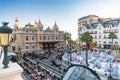 Monaco, Monte-Carlo, 25 December 2019: The square Casino Monte-Carlo at sunset, white Christmas trees, hotel the Paris, sunny day Royalty Free Stock Photo