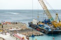 Monaco, Monte-Carlo, 09 July 2019:The Construction of the island of L`Anse du Portier, expansion of the territory of the Royalty Free Stock Photo