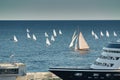 Monaco, Monte Carlo, 13 November 2022: A lot of sail boats and yachts in the sea went on a sailing trip near port