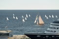 Monaco, Monte Carlo, 13 November 2022: A lot of sail boats and yachts in the sea went on a sailing trip near port