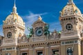 Monaco, Monte-Carlo, 02 October 2019: The Casino Monte Carlo, facade of building, monument mirror in front casino, blue