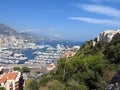 Monaco and Monte Carlo panorama with the Old town, Port and Prince`s Palace Royalty Free Stock Photo