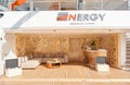 Monaco, Monte Carlo, 29 September 2022 - Close-up view of a relaxation area on the open teak deck of an expensive mega