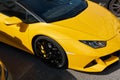 Monaco, Monte Carlo, 29 September 2022 - Close-up view of yellow sports car Lamborghini on street Royalty Free Stock Photo