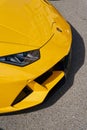 Monaco, Monte Carlo, 29 September 2022 - Close-up view of yellow sports car Lamborghini on street Royalty Free Stock Photo