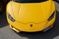 Monaco, Monte Carlo, 29 September 2022 - Close-up view of yellow sports car Lamborghini on street Royalty Free Stock Photo