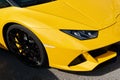 Monaco, Monte Carlo, 29 September 2022 - Close-up view of yellow sports car Lamborghini on street Royalty Free Stock Photo