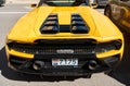 Monaco, Monte Carlo, 29 September 2022 - Close-up view of yellow sports car Lamborghini on street Royalty Free Stock Photo