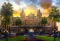 Monaco, Monte Carlo,  The Grand casino Monte Carlo at sunset. Royalty Free Stock Photo