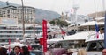 Monaco, Monte-Carlo, 28 September 2017: The largest exhibition of yachts and boats in Monaco, yachts hoot signals in