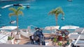 Monaco, Monte-Carlo, 29 September 2022: Rich clients visitors examine a helicopter standing on the deck of a yacht club