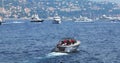 Monaco, Monte-Carlo, 29 September 2017: Yachts participants of Yacht show stand at port Oat-flakes along the coast