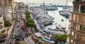 Monaco, Monte-Carlo, 28.09.2017: Time-lapse of largest exhibition yacht show at morning, Traffic on water, MYS, tenders