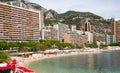 Monaco, Montecarlo. Montecarlo beach and princess Grace avenue view with residential buildings