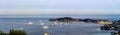 Monaco panoramic bird-fly view, business and tourism concept