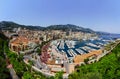 Monaco panoramic bird-fly view, business and tourism concept