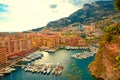 Monaco. Panoramic view. Apartment building and port with yachts