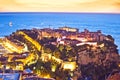 Monaco. Prince palace and old town on the hill in Monaco sunset view