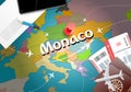 Monaco travel concept map background with planes,tickets. Visit