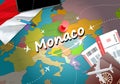 Monaco travel concept map background with planes,tickets. Visit