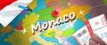 Monaco travel concept map background with planes,tickets. Visit Monaco travel and tourism destination concept. Monaco flag on map