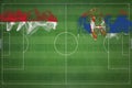 Monaco vs Serbia Soccer Match, national colors, national flags, soccer field, football game, Copy space